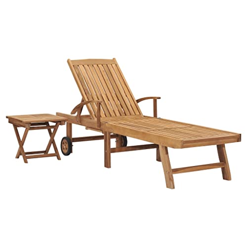 vidaXL Teak Massiv Sonnenliege mit ausziehbarem Tisch Beistelltisch Gartenliege Holzliege Liegestuhl Relaxliege Strandliege Liege Gartenmöbel