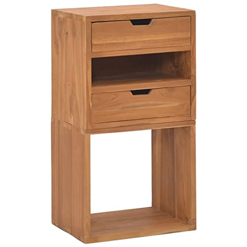 vidaXL Teak Massiv Aufbewahrungsschrank mit 2 Schubladen 2 Fachböden Sideboard Kommode Beistellschrank Schrank Bücherschrank 40x30x76cm