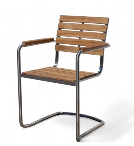 ALEOS. 4 Stück Freischwinger Schwingstuhl Gartenstuhl mit Armlehne Edelstahl gebürstet A-Grade Teakholz stapelbar Nassau-Swing Teak Gartensessel Stapelstuhl Stapelsessel Sessel robust Gastroqualität
