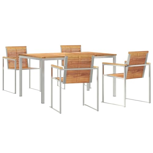vidaXL 5-teiliges Garten Esszimmer Set aus massivem Teakholz, Outdoor Esszimmertisch 150x90x75 cm aus massivem Teakholz