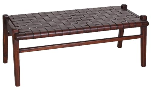 Leder Sitzbank Teak Holz Bank Boho Lederbank Holzbank mar321 Palazzo Exklusiv