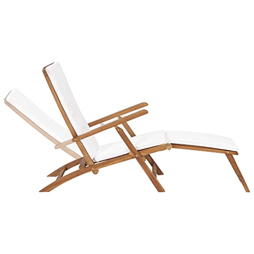 QJBSAVVA Liegesessel Balkonstühle Deckchair Outdoor Stuhl - Liegestuhl mit Auflage Cremeweiß Massivholz Teak für Beach Outdoor Garten Lounge