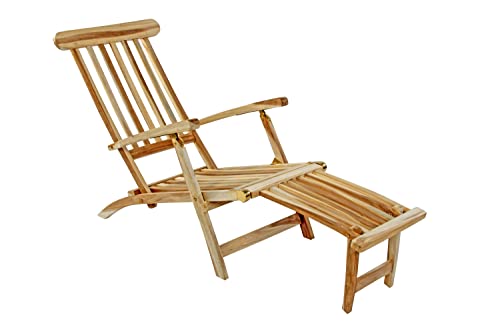 SAM Teak Holz Deckchair, Liege-Stuhl, verstellbar, geschliffen, robuste Garten- Balkon- Sonnenliege, Liegekomfort