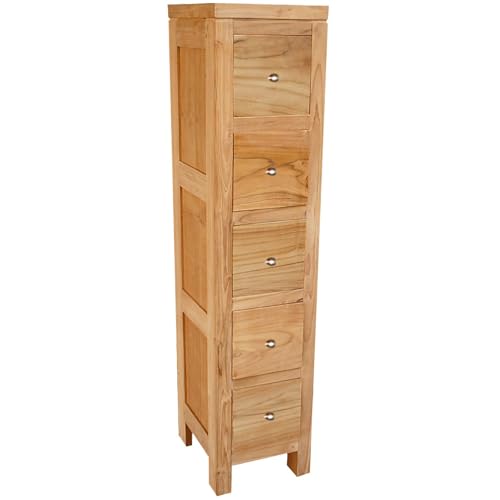 Teako Design Highboard Falun aus Teakholz, 115cm Hoch, Naturfarben, FLEGT-Lizenziertes Teak, Wohnzimmermöbel, Badezimmer Kommode, naturfarben, Massivholz Kommode