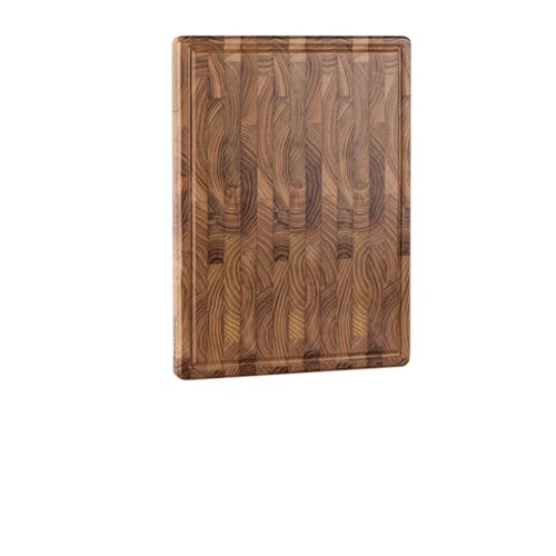 Hackbretter Holz, Schneidebrett aus Teakholz mit Hirnholz, Hackklotz, Mehrzweck-Schneidebrett for die Küche mit Saftrille und Innengriffen(L)
