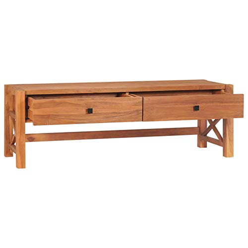 Homgoday TV Schrank 140x40x45cm Teakholz Entertainment Center TV Standschrank Schrank Wohnzimmer Sideboard Mediaeinheit Aufbewahrungsschrank Möbel