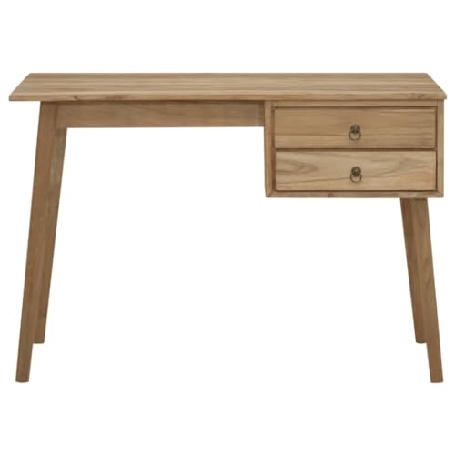 Gamer Tisch Gaming Tisch Kleiner Schreibtisch Office Desk - Schreibtisch mit 2 Schubladen 110x52x75 cm Massivholz Teak für Home Office Jugendzimmer Wohnzimmer Arbeitszimmer
