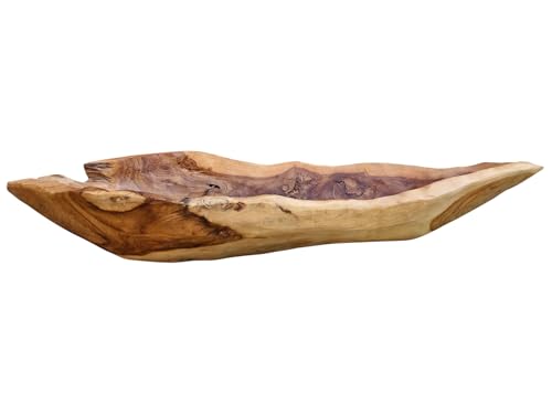 Schlanke Vintage Holzschale ROSSI 75 cm Rustikale Baguette-Schale Handarbeit Teakholz