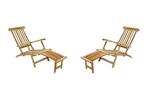 SAM 2er Set Gartenliege Puccon, verstellbare Sonnenliege, Teakholz massiv, Liegestuhl klappbar, Deckchair/Holzliege ideal für Balkon, Terrasse und Garten