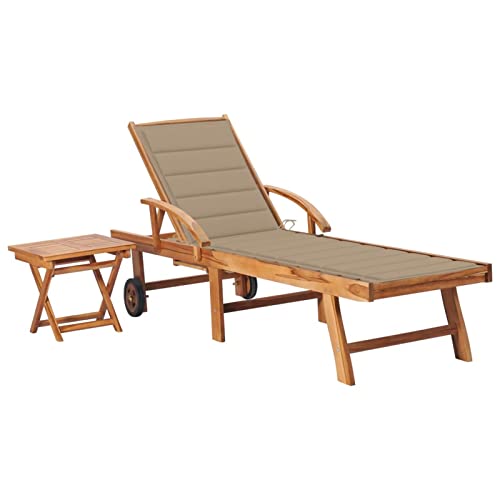 Buzaza Sonnenliege mit Tisch und Auflage Massivholz Teak Campingliege Mit Auflage Terrassenliege