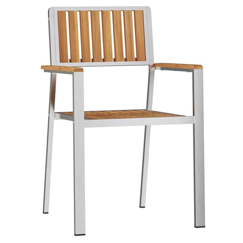 vidaXL Stapelbare Gartenstühle 2 Stück aus Massivholz Teak und Metall für Außenmöbel für Balkon Terrasse Essstuhl Ergonomischer Sitz wetterfest zeitgenössisch leicht
