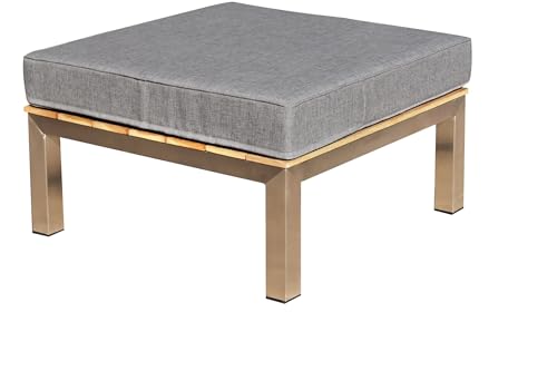 OUTFLEXX Hocker in Silber und grau Edelstahl & FSC-Teakholz & Textil 69x69x29 cm, großer Hocker Loungehocker, Lounge-Sitz