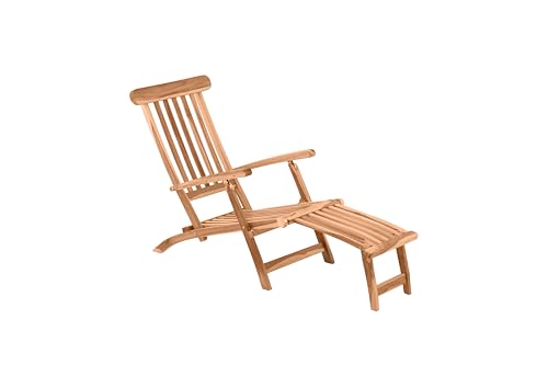 furnling Granada Liegestuhl (58 x 149 x 87 cm), Gartenliege aus Teakholz, Teak, mit Fußstütze, 4 Liegepositionen, Natur, braun, Garten, Balkon, Terrasse, wetterfest, UV-beständig