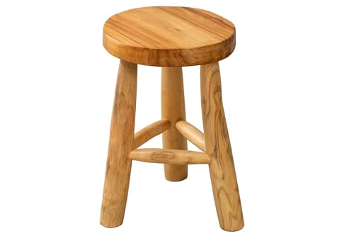 Licht-Erlebnisse Sitzhocker Teakholz Natur Dreibein B: 30 cm massiv Landhaus Hocker Beistelltisch Wohnzimmer Küche Fußhocker