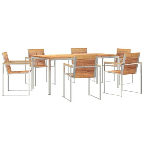 vidaXL 7-teiliges Garten Esstisch Set aus massivem Teakholz, Outdoor Esstisch 180x90x75 cm aus massivem Teakholz