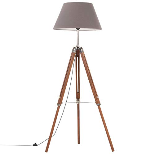 Tidyard Stativlampe Standleuchte Stehlampe Leseleuchte Bodenlampe für Wohnzimmer, Schlafzimmer Honigbraun und Grau Teak Massivholz 141 cm