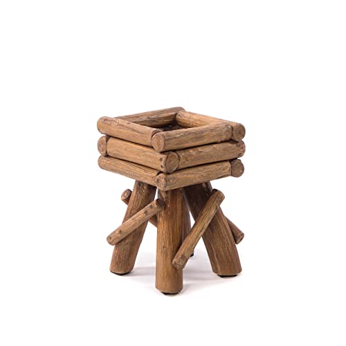 DESIGN DELIGHTS Holz BLUMENHOCKER Twist | Teakholz | rustikaler Hocker, Holzhocker, Flurtisch, Pflanzenhocker, Couchtisch, Beistelltisch, Wurzelholz Hocker | Größe: klein