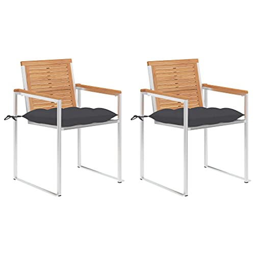 HANJIEFACAI gartenstühle,klappstuhl,campingstuhl klappbar,klappstühle,Gartenstühle mit Kissen 2 STK. Massivholz Teak und Stahlcampingstuhl,Balkon Stuhl,gartenstuhl klappbar,Sun Garden,