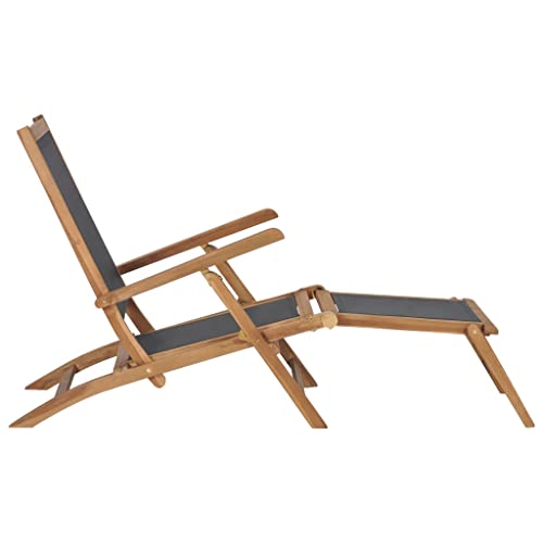 QJBSAVVA Loungesessel Outdoor Gartenstühle Relaxliege Relaxliege Garten - Liegestuhl mit Fußteil Massivholz Teak Schwarz für Garden Patio Strand Outdoor