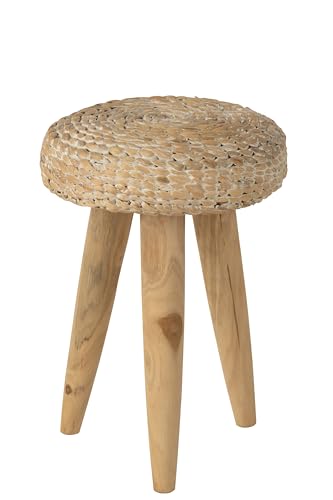 J-Line HOCKER RUND TEAKHOLZ/WASSERHYAZINTHE WEIß