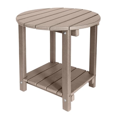 GARDENSTAR Adirondack Runder Outdoor-Beistelltisch, 2-stöckig, Aufbewahrung, Terrasse, Beistelltisch, HDPE-Endtische für Hinterhof, Pool, Veranda, Garten, Rasen (Teakholz)