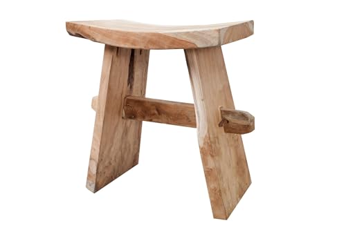 Licht-Erlebnisse Hocker Teakholz Natur B: 40 cm massiv Landhaus Rustikal vielseitig Sitzhocker Holzstuhl Wohnzimmer Küche
