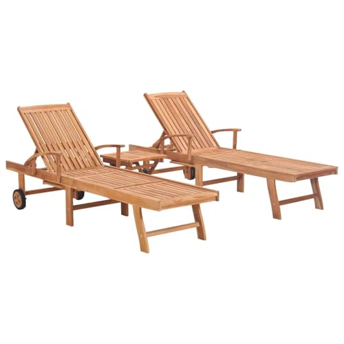 vidaXL 2X Teak Massiv Sonnenliege mit Tisch Gartenliege Holzliege Relaxliege Liege Liegestuhl Gartenmöbel Strandliege Freizeitliege