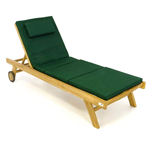Nexos Trading DIVERO Set Sonnenliege Gartenliege aus Teak-Holz mit Auflage (grün)