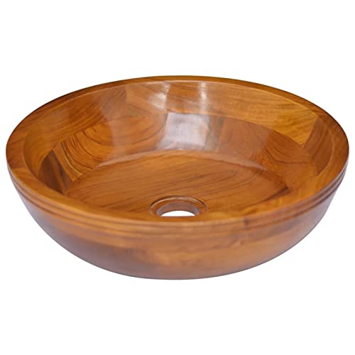 LAPOOH Waschbecken Massivholz Teak Φ40x10 cm, Aufsatzwaschbecken, Bathroom Sink, Waschtisch, Aufsatzbecken, Ablaufgarnitur - 326160