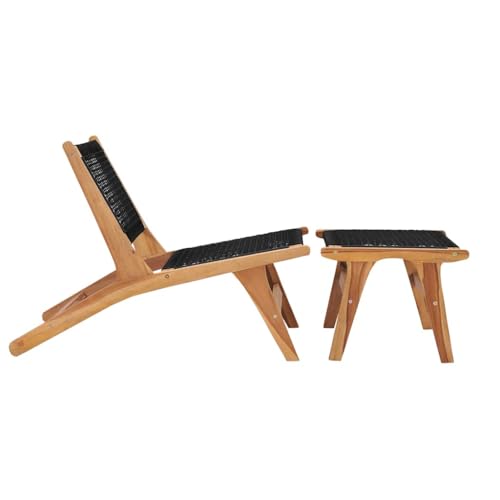 QJBSAVVA Sonnenstuhl Liegestuhl Garten Gartenstühle Outdoor Stuhl - Sonnenliege mit Fußablage Massivholz Teak und Seil für Garden Garten Balkon Lounge
