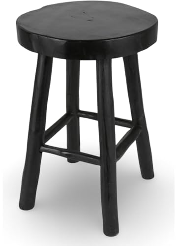 BURI Hocker aus Teakholz 30x45cm schwarz Blumenständer Holz rund zum Sitzen Pflanzenständer Beistelltisch Holz Sitzhocker Pflanzenhocker Echtholz Möbel massiv Holzhocker