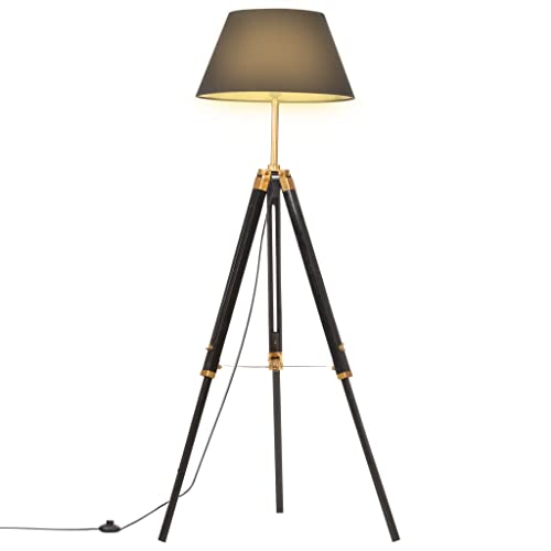 vidaXL Teak Massiv Stativlampe Höhenverstellbar Vintage Retro Standleuchte Stehlampe Stehleuchte Standlampe Lampe Leuchte Schwarz Golden 141cm