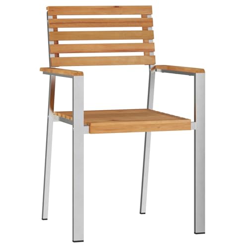 vidaXL Stapelbare Gartenstühle 4 Stück aus massivem Teak und Stahl | Moderne Outdoor-Sitzgelegenheiten für Balkon und Terrasse, langlebiges Design, bequem für Erwachsene mit ergonomischen Armlehnen.