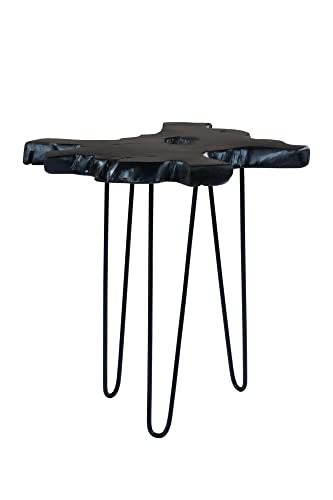 Qiyano Beistelltisch Massiv Holz Wurzel Tisch Couchtisch aus Teakholz mit Metallfüßen für Wohnzimmer Flur Nachttisch Abstelltisch im Retro-Stil, Farbe: Schwarz