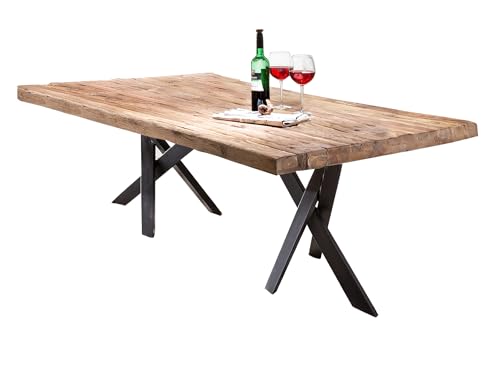 Dynamic24 Tisch 220x100 Teak Metall Holztisch Esstisch Speisetisch Küchentisch Esszimmer
