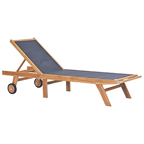 Sonnenliege, relaxliege wohnzimmer patio chairs korbsessel outdoor gartenstuhl hochlehner Geeignet für camping outdoors garden balcony terrace Klappbar mit Rädern Teak Massivholz und Textilene