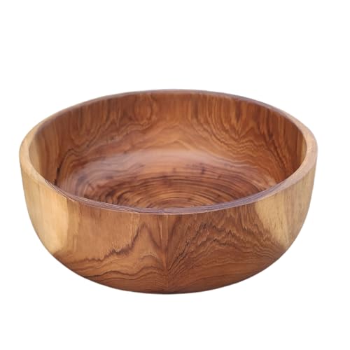 NELUHA Teakholz Schale Holzschale rund Durchmesser Deko-Schale Obstschale groß Holzschüssel aus zertifiziertem Teakholz (24 cm Höhe 9 cm gerade)