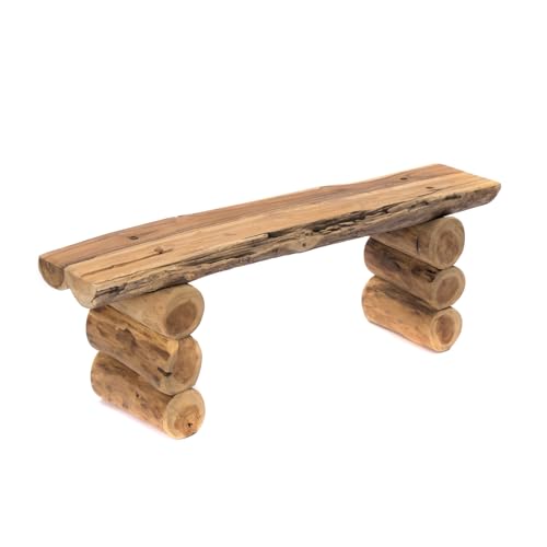 CREEDWOOD SITZBANK Nila 30 | 120x30 cm, Teakholz | Baumstamm Bank, Holzbank, Baumkante Flurbank, Bettbank, Massive Küchenbank, Blumen Bank, Beistellbank