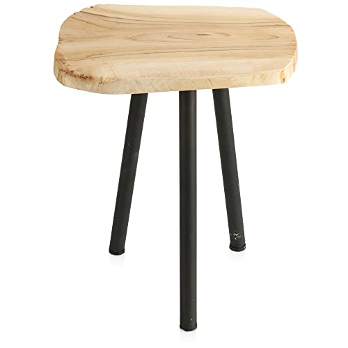 com-four® [!!!B-Ware!!! Rustikaler Teak Beistelltisch - Design Teakholz - Tischplatte aus Baumscheibe - Couchtisch Unikat aus unbehandeltem Holz für Wohnzimmer, Schlafzimmer (01 Stück - Natur)