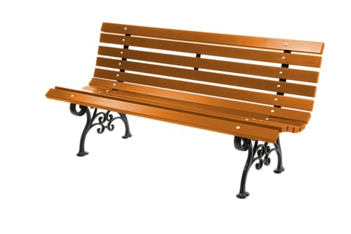 Gartenbank Parkbank Holtz Gusseisen Garten Outdoor Bank 0112 Bank für Terrassen Balkonbank, Holzbank, Gartenmöbel Bänke 150x74x40 cm (Teak)