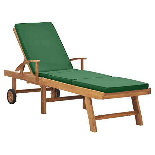 Myheimly Sonnenliege mit Auflage Massivholz Verstellbar Gartenliege Holzliege Liege Relaxliege Liegestuhl Strandliege Gartenmöbel Teak Grün