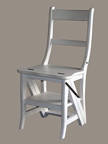 Vintage-Line Leiterstuhl - Treppenstuhl Stuhl aus Teakholz, weiß Teak Holz Stuhl