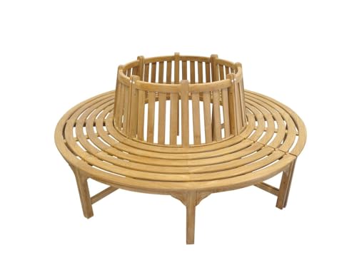 Antike Fundgrube Runde Sitzbank für Haus + Garten aus Teakholz | Rundbank Baumbank runde Bank | 4-teilig wetterfest | DxH: 220/105 x 90 cm (10713)