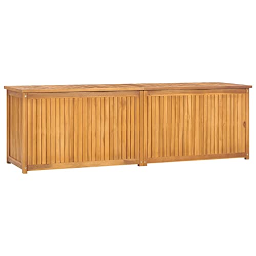 KOIECETA Teak Massiv Gartenbox Aufbewahrungsbox Auflagenbox Kissenbox Gartentruhe Auflagentruhe Truhe Holztruhe Truhenbank Bank (175 x 50 x 53 cm)