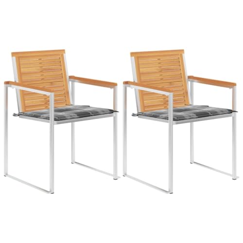 Frdhee Stuhl Gartenstühle Gartensessel,Gartenstühle mit Kissen 2 STK. Massivholz Teak und Stahl,Terrassenstuhl Für Garten Terrasse Balkon,Einfach Zu Montieren