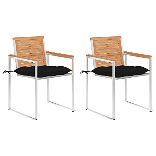 Owoxanthellate Gartenstühle mit Kissen Set 2er Massiv Teak Edelstahl 60x56x85cm Wetterfeste Terrassenstühle Gepolstert Sitzhöhe 45cm Modernes Design für Garten Balkon Terrasse