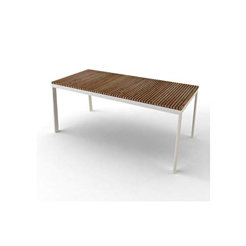 Caldonazzo Designer Esstisch Edelstahl-Teak wetterfest Teakholz massiv Tischplatte 180 x 100 cm