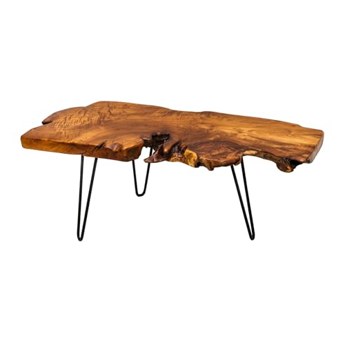 riess-ambiente.de Massiver Couchtisch WILD 100cm Teak Massivholz Baumscheibe Hairpin Legs Wohnzimmertisch Holztisch