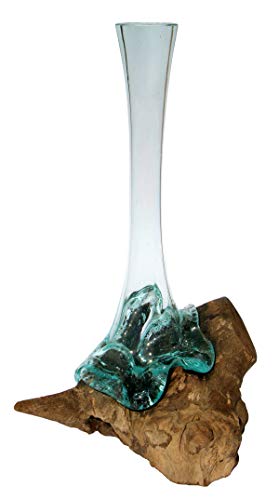 Geschenk schöne 36-38 cm Deko Gamal Wurzelholz Glasvase Teak Wurzel Holz Teakholz Bali Glas Vase XL