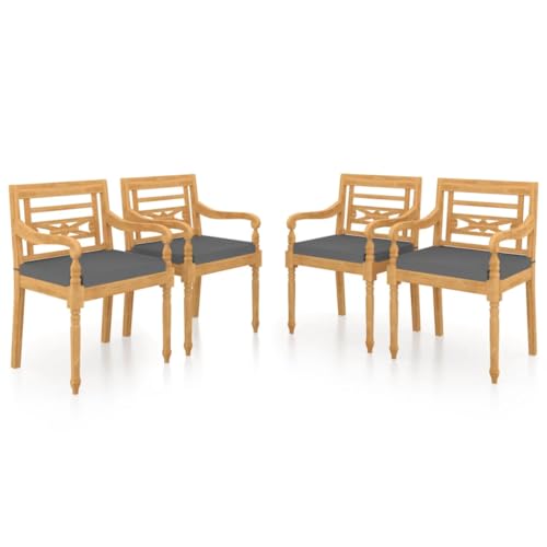 SXJEQOC Dining Chairs Campingstuhl Camping-Stühle Garten Lounge - Batavia-Stühle 4 STK. mit Kissen Massivholz Teak für Balkon Outdoor Terrasse Küche